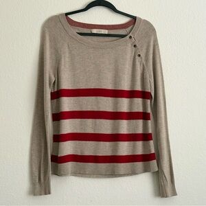 LOFT Women's Cream and Red Striped Top